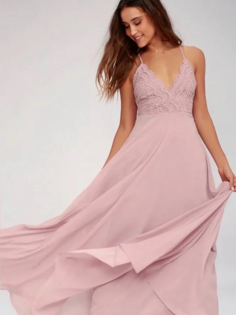 Lulu's Madalyn Dusty Rose Lavender Lace Maxi Dress | Size S